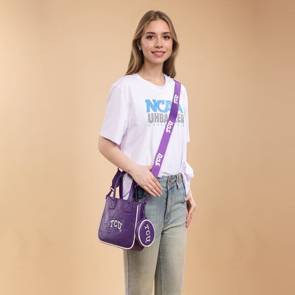 TCU Horned Frogs Purple Small Tote/Crossbody Bag & Coin Purse *NWT NCAA Official - Picture 5 of 6